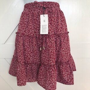 𝅺red floral mini skirt